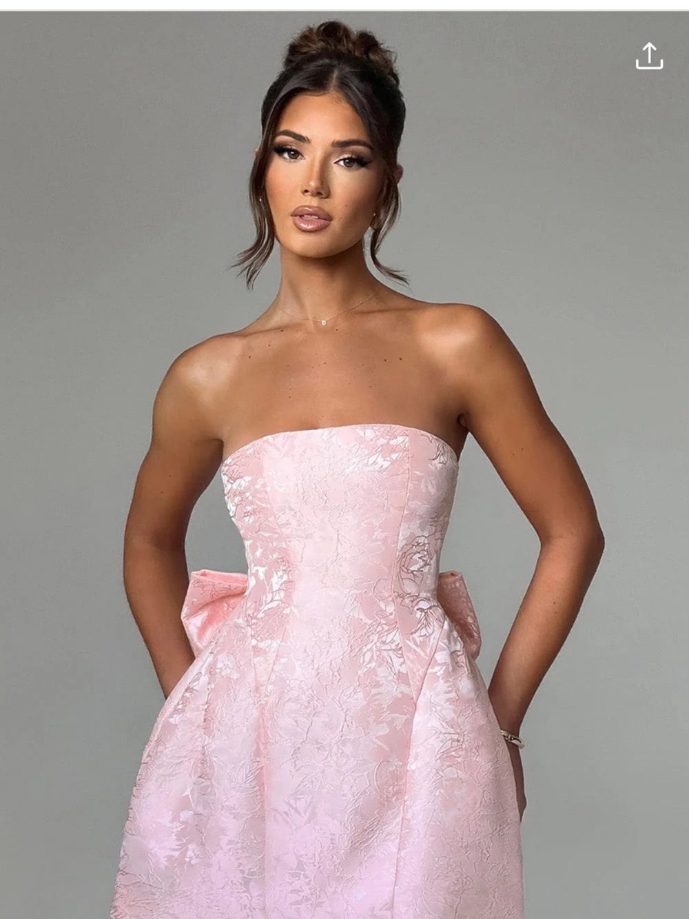 ELENORA MINI DRESS - BLUSH Pink Floral Jacquard Party Dress with Bow - Picture 7 of 9
